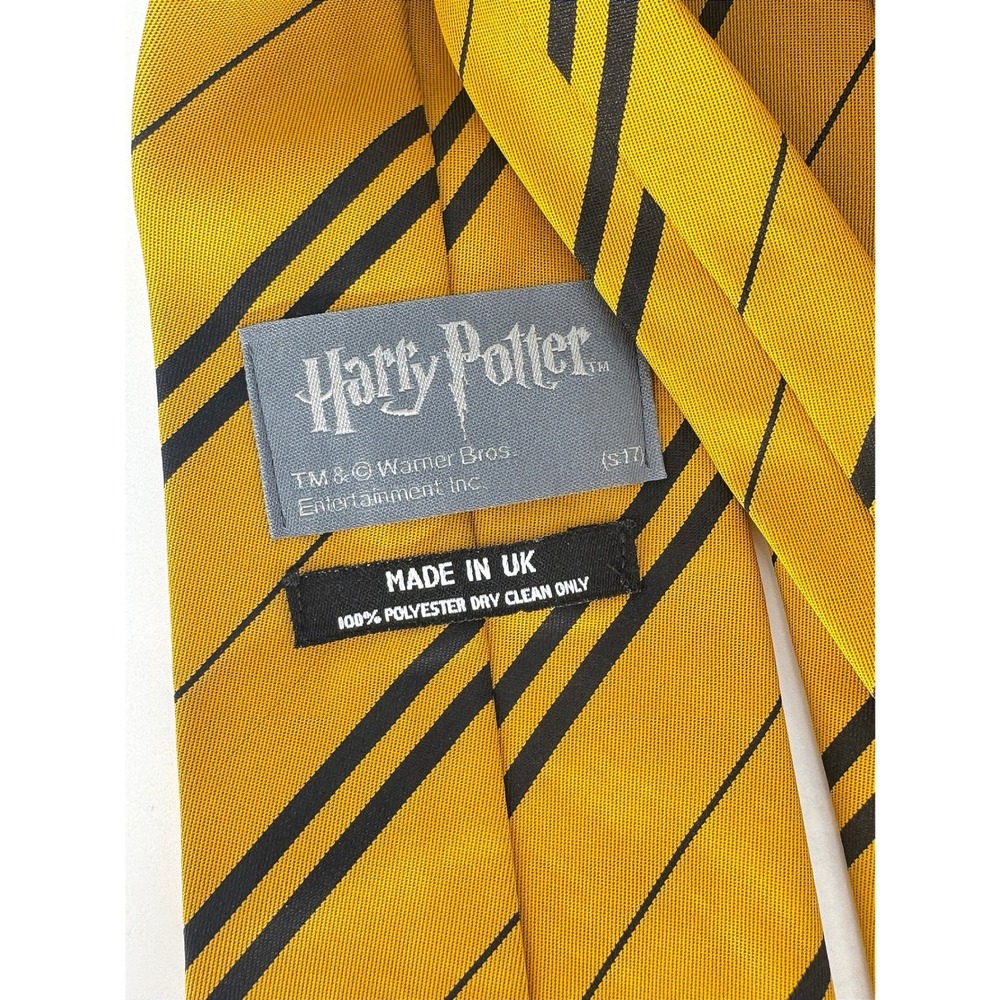 Harry Potter Hufflepuff Tie Yellow Black Stripe Warner Bros Made in UK